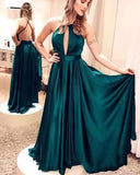 Elegant Open Back Dark Green Prom dressHalter Floor Length Evening Party Dress
