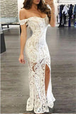 Off the Shoulder Ivory Lace Mermaid Wedding dressSee Through Bridal Dress Prom Dress