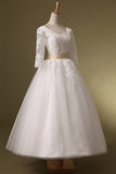 Hot Sales 3/4 Long Sleeves Tea Length Plus Size Wedding dressBall Gown Lace Bridal Dress