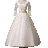 Hot Sales 3/4 Long Sleeves Tea Length Plus Size Wedding dressBall Gown Lace Bridal Dress