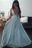 Sky Blue Lace Chffion Deep V Neck Sexy Prom dressOff the Shoulder Evening Party Dress