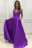 Open Back Purple Off the Shoulder Prom dressV Neck Cheap Evening Party Dress