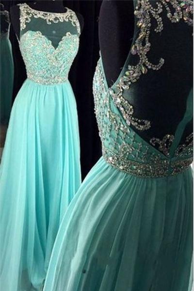 Fashion See Through Back Real Picture Prom dressRhinestones Evening Party Dress
