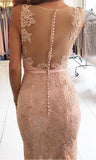 Pink Lace Mermaid Prom Dress V Neck Long Evening Dress Party Gown