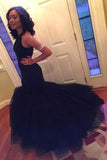 Hot Sales Navy Blue Mermaid Prom Dress High Neck Back O Rhinestone Evening Dress Party Gown