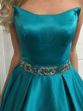 Fashion A Line Satin Floor Length Beaded Belt Prom Dress Evening Gowns Party Dress