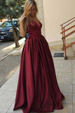 Elegant V Neck Burgundy Floor Length Prom Dress Evening Gowns Party Dresses
