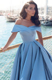New Arrival Off the Shoulder Blue Front Slit Long Sexy Prom Dress Evening Gowns Party Dress