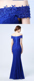Hot Sales Mermaid Royal Blue Lace Long Off the Shoulder Prom Dresses Evening Party Dress