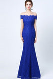 Hot Sales Mermaid Royal Blue Lace Long Off the Shoulder Prom Dresses Evening Party Dress