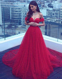 New Empire Waist A Line Red Long Train Sexy Prom Dresses Evening Dress Party Gowns LD861