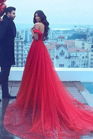 New Empire Waist A Line Red Long Train Sexy Prom Dress Evening Dress Party Gowns
