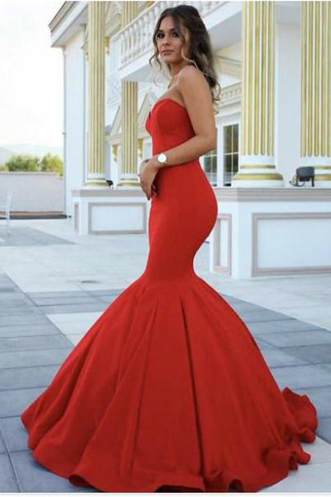 Fashion Red Sweetheart Satin Mermaid Elegant Prom Dress Evening Dress Party Gown