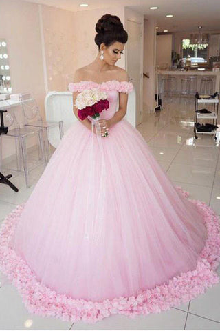 Luxury Pink Ball Gown Hand Fowers Sexy Wedding Dress Prom Dress Quinceanera Dress