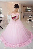 Luxury Pink Ball Gown Hand Fowers Sexy Wedding Dress Prom Dress Quinceanera Dress