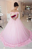 Luxury Pink Ball Gown Hand Fowers Sexy Wedding Dresses Prom Dress Quinceanera Dress