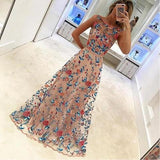 New Arrival Embroidery Lace Sleeveless Long Prom Dresses Evening Gowns Party Dress