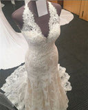 Hot Sales V Neck Halter Mermaid Lace Chapel Train Wedding Dresses Bridal Dress Wedding Gowns