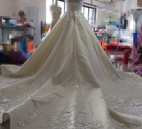 Luxury Chapel Train Cap Sleeves Lace Appliques Wedding Dress Bridal Dress Weding Gowns