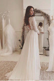 Long Sleeves V Neck Backless Lace Chiffon Beach Wedding Dress Bridal Dress Gown