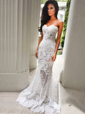 Hot Sales Lace Sweetheart Mermaid Ivory Beach Wedding Dress Prom Dress Bridal Gown