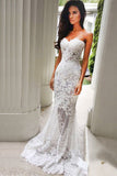 Hot Sales Lace Sweetheart Mermaid Ivory Beach Wedding Dress Prom Dress Bridal Gown