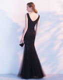 New Arrival Black Sequin V Neck Mermaid Long Prom Dresses Evening Gowns Party Dress