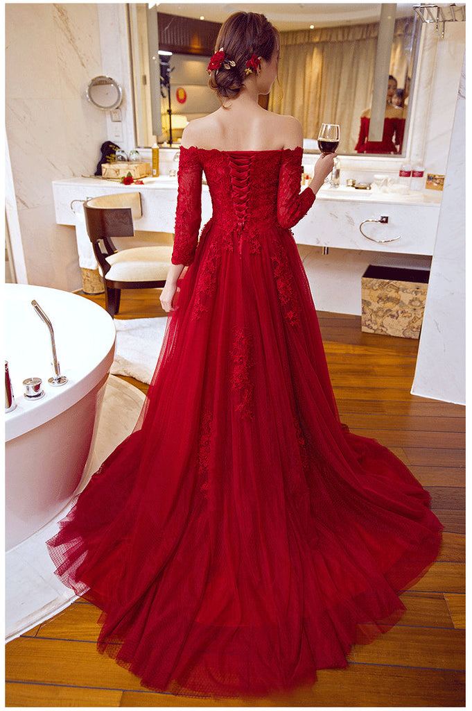 Fashion Wine Red Sparkly Evening Party Dress Elegant Ball Gown | Red bridal  dress, Red dress women, Red dress