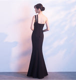 Elegant One Shoulder Front Slit Black Mermaid Long Prom Dresses Evening Party Dress
