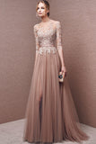 Fashion Half Sleeves Lace Tulle Long Prom Dress Evening Party Dresses