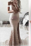 Lace Mermaid Off the Shoulder Front Split Long Prom Dresses