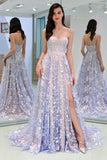 New Arrival Strapless Lilac Lace High Low Long Prom Dresses Formal Evening Party Grad Dress