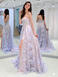 New Arrival Strapless Lilac Lace High Low Long Prom Dresses Formal Evening Party Grad Dress