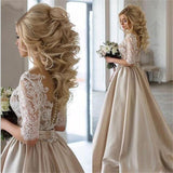 Princess White Lace Half Sleeves V Neck See Through Prom Dresses Evening Dress Party Gowns