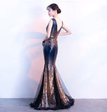 Sexy New Off the Shoulder Sequin Back V Mermaid Prom Dress Evening Party Dresses