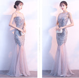 New Arrival Silver Sequin Backless Floor Length Mermaid Prom Dresses Evening Party Dress