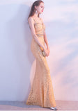 Gold Sequin Straps Mermaid Sexy Prom Dress Evening Gowns Party Dress