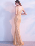 Gold Sequin Straps Mermaid Sexy Prom Dresses Evening Gowns Party Dress LD903