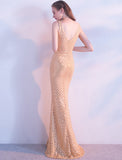 Gold Sequin Straps Mermaid Sexy Prom Dress Evening Gowns Party Dress
