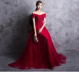 Short Sleeves Red Lace Appliques High Quality Prom Dress Evening Gowns Party Dress