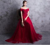 Short Sleeves Red Lace Appliques High Quality Prom Dresses Evening Gowns Party Dress
