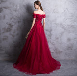 Short Sleeves Red Lace Appliques High Quality Prom Dresses Evening Gowns Party Dress