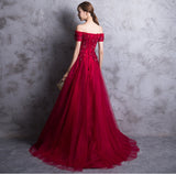 Short Sleeves Red Lace Appliques High Quality Prom Dress Evening Gowns Party Dress