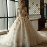 Luxury Long Sleeves Cathedral Train Lace A Line Wedding Dresses Bridal Dress Weding Gown