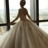 Luxury Long Sleeves Cathedral Train Lace A Line Wedding Dresses Bridal Dress Weding Gown