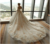 Luxury Long Sleeves Cathedral Train Lace A Line Wedding Dresses Bridal Dress Weding Gown