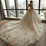 Luxury Long Sleeves Cathedral Train Lace A Line Wedding Dresses Bridal Dress Weding Gown