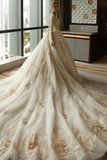 Luxury Long Sleeves Cathedral Train Lace A Line Wedding Dresses Bridal Dress Weding Gown