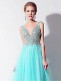 Off the Shoulder V Neck Sleeveless Aqua A Line Prom Dress Evening Gown Party Dresses