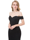 Elegant Backless Off the Shoulder Black Mermaid Long Prom Dresses Evening Party Dress
